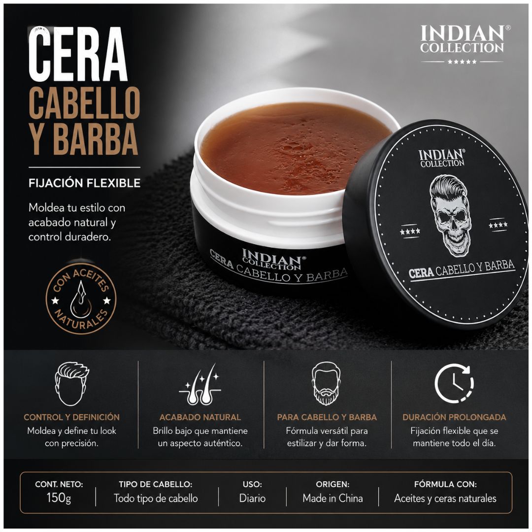 Cera para Cabello y Barba Indian Collection 150g Fijación Flexible Acabado Natural