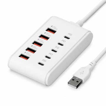 Hub Cargador 10 Puertos USB-A y USB-C PD Carga Rápida Multipuertos