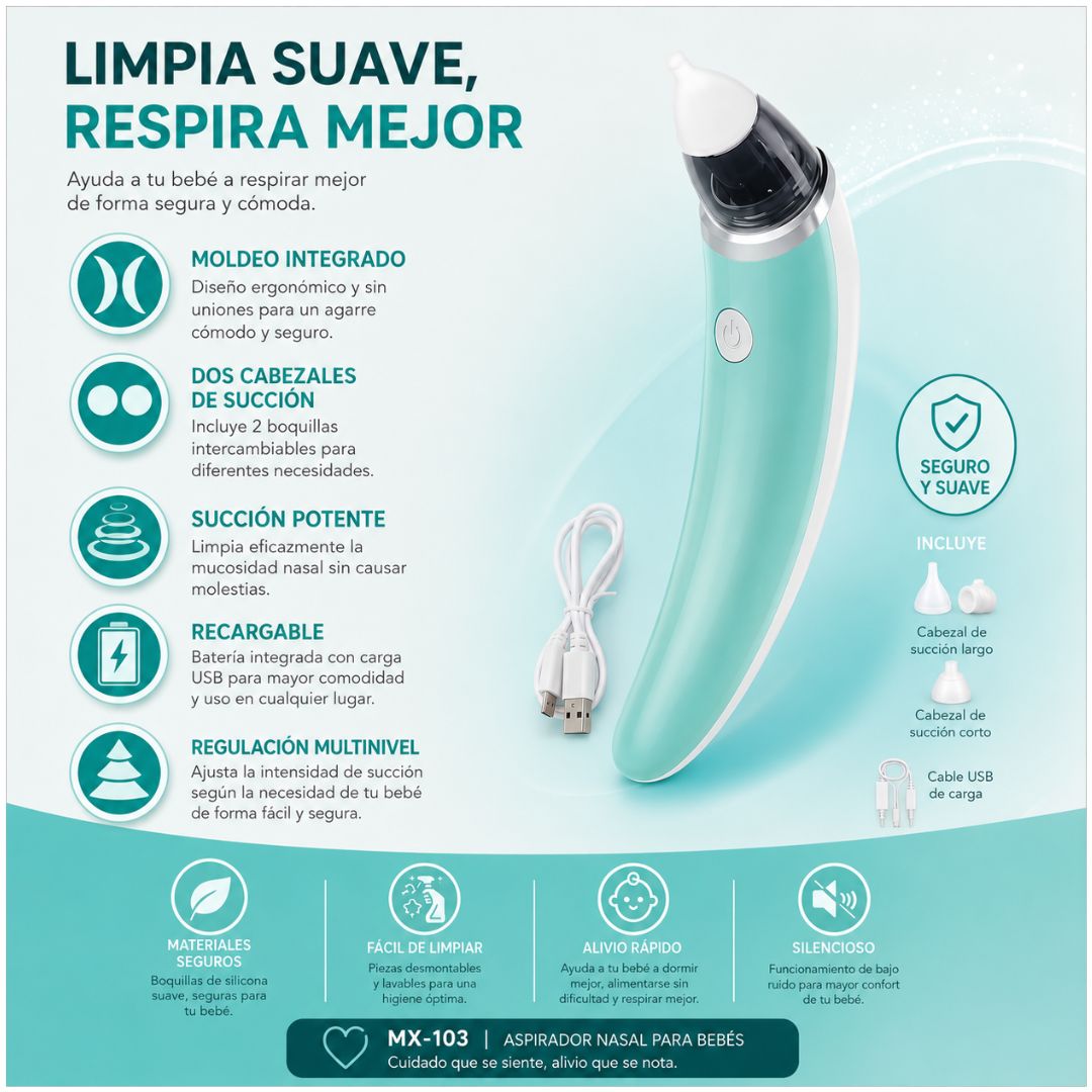 Aspirador Succionador Nasal Eléctrico Recargable Para Bebe + Accesorios