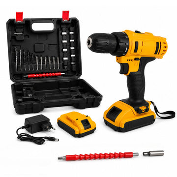 Kit Taladro Eléctrico Inalámbrico Ergonómico Doble Batería Maletín y 24 Accesorios