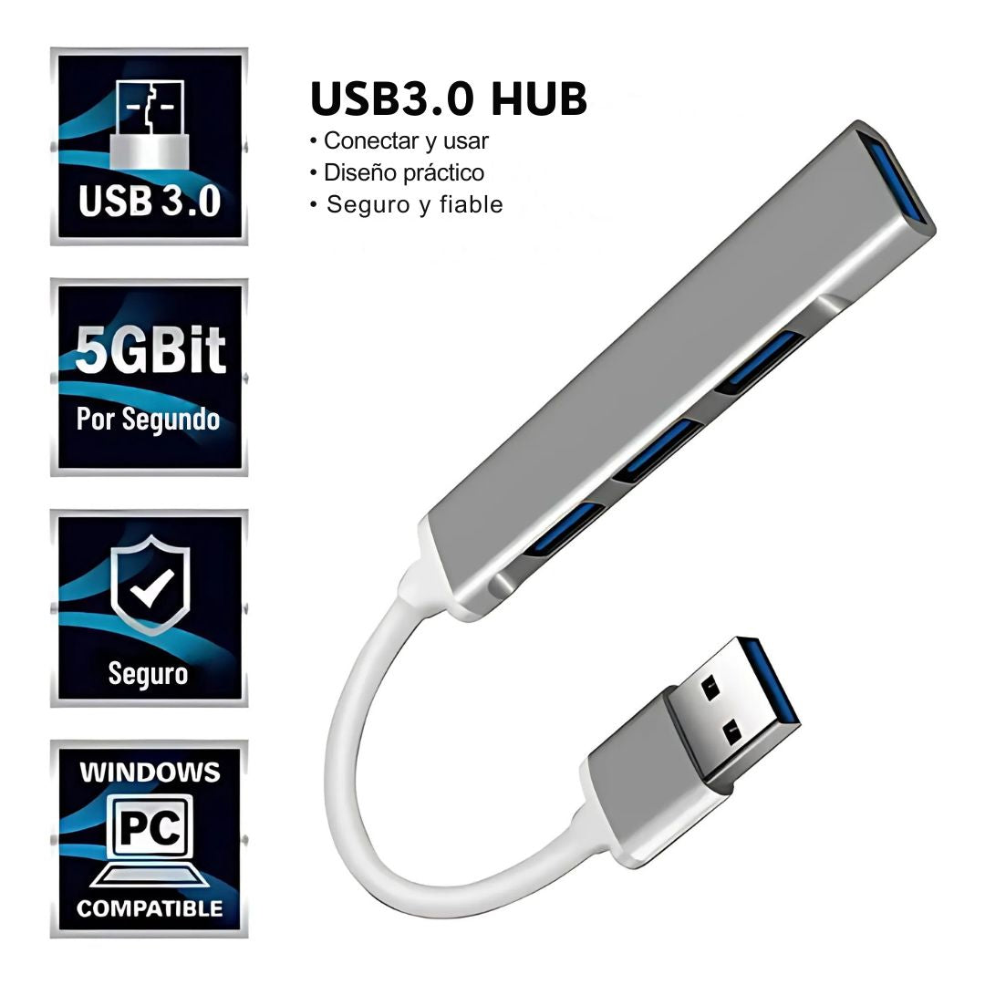 HUB USB 3.0 HB-T69 Adaptador Multipuertos  4 en 1 de Aluminio para PC Laptop