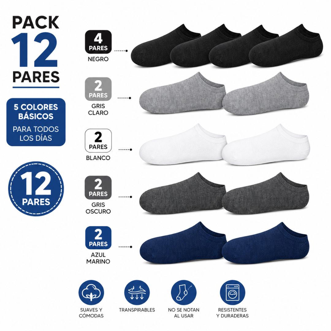 Pack x12 Pares de Medias Taloneras para Hombre Transpirables Talla 40-45