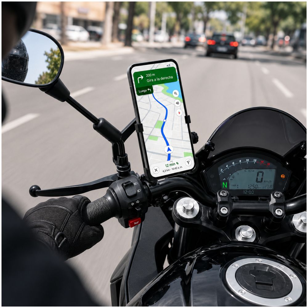 Soporte Celular de Aluminio para Moto con Cargador Carga Rápida USB