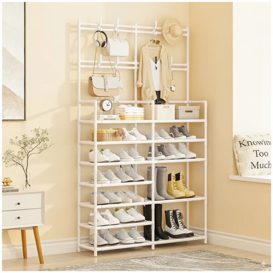 Estante Organizador Zapatera Perchero Multiusos 2 Cuerpos 7 Niveles 179x96x28cm