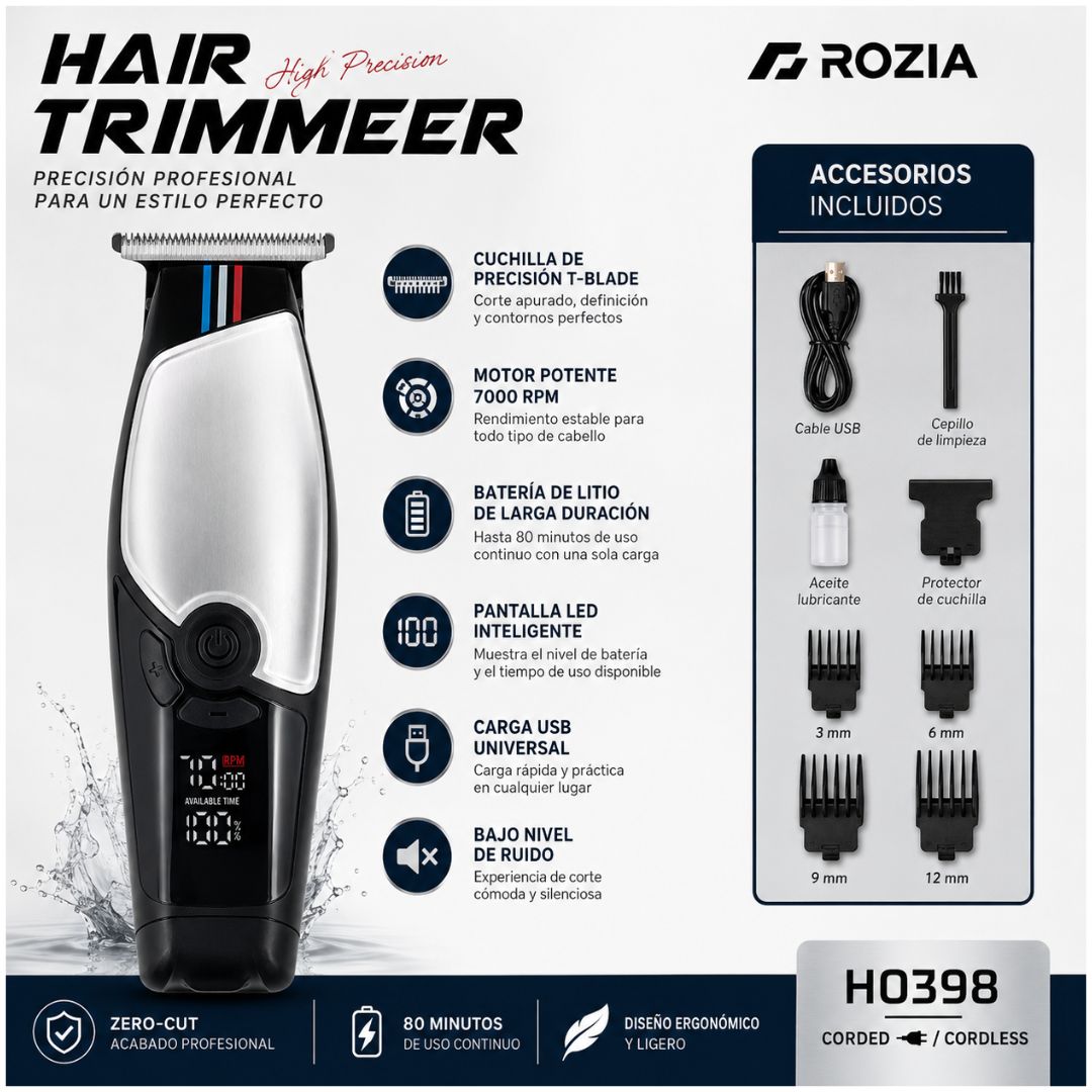 Máquina Cortadora de Cabello Pelo Recargable Profesional ROZIA HQ398