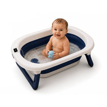 Bañera Infantil Plegable Azul con Termómetro Digital Patas Antideslizantes