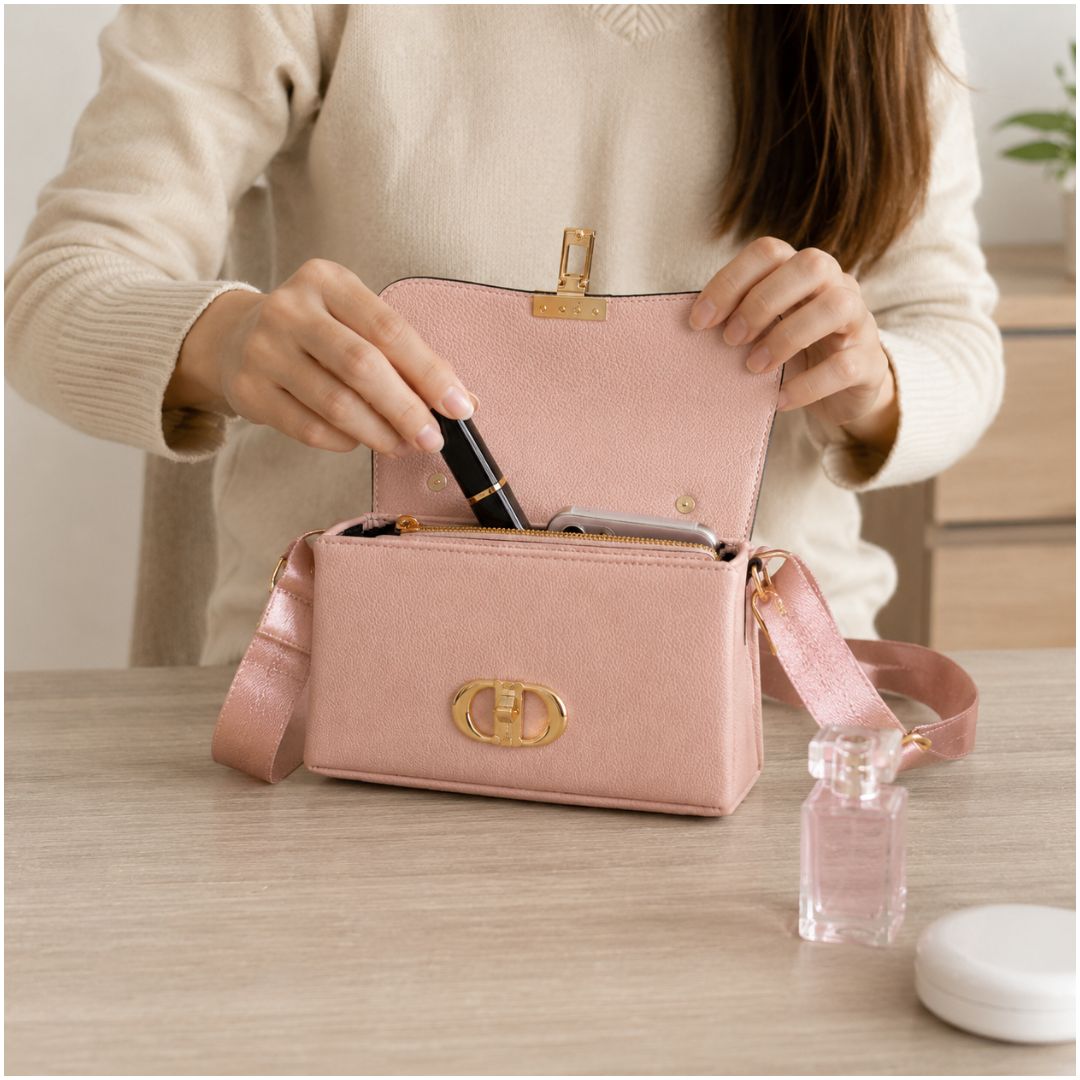 Cartera de Mano Elegante para Mujer con Correa Ajustable y Broche Dorado