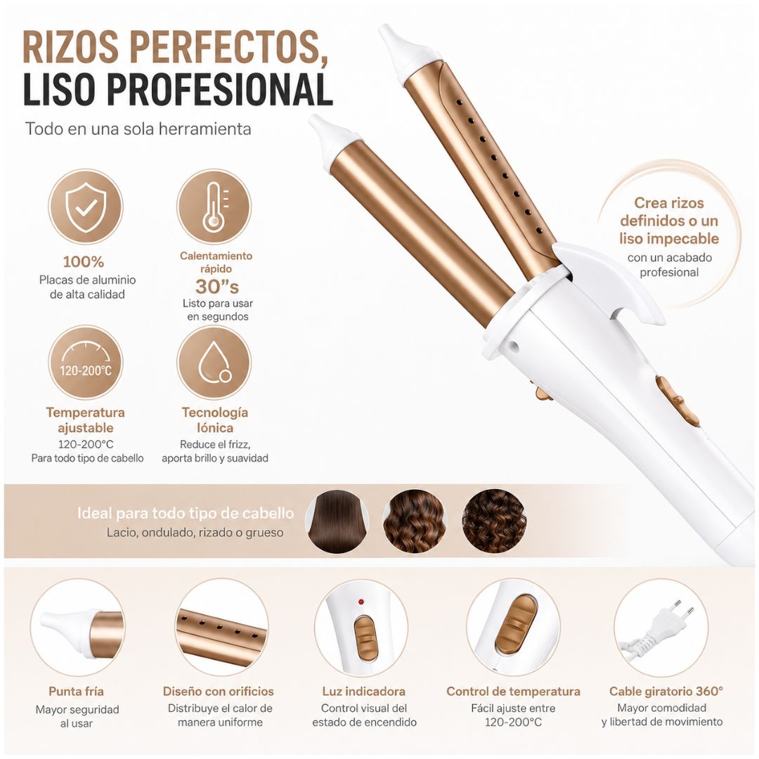 Plancha Alisadora Rizadora 809 de Pelo 2 en 1 Profesional para Cabello
