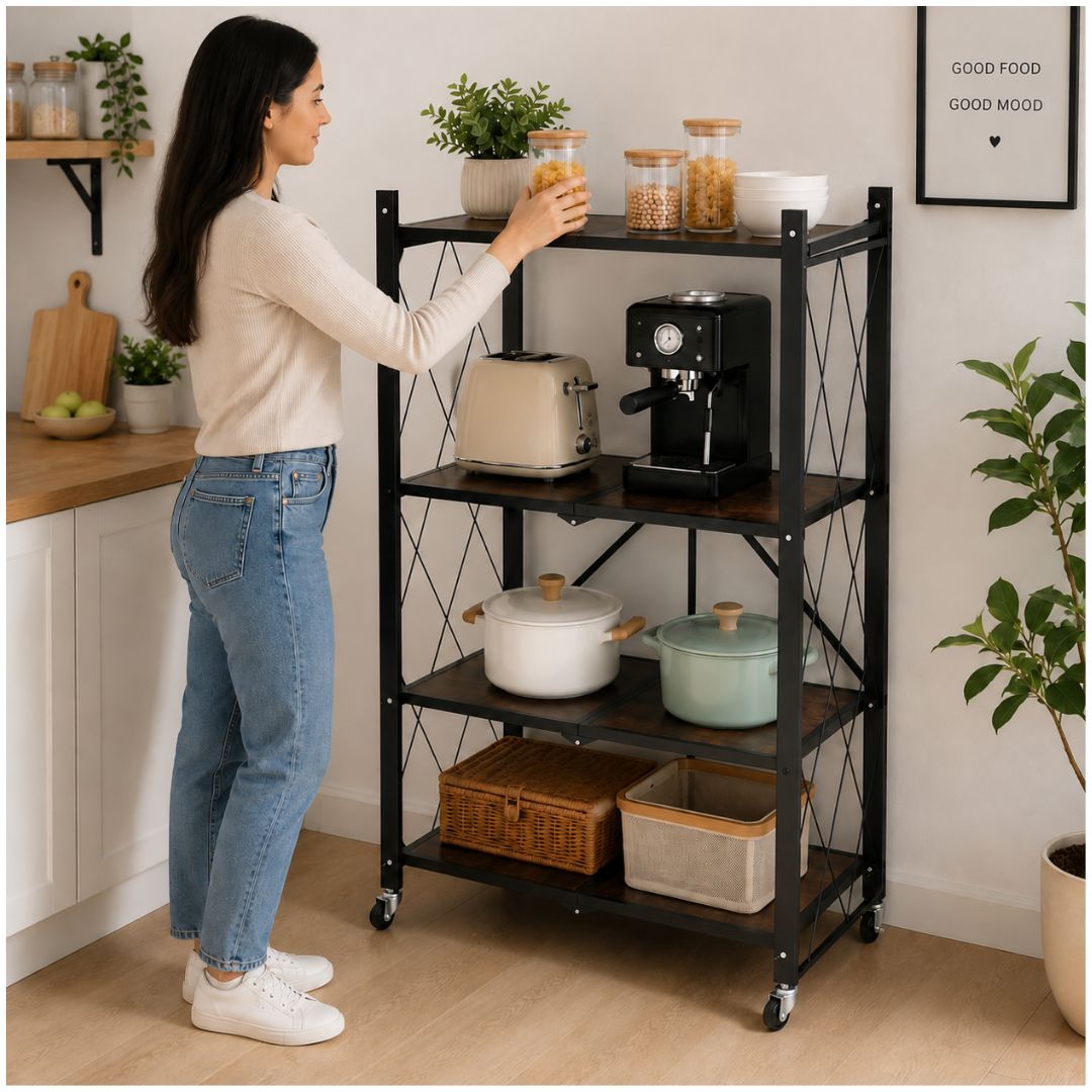 Estante Organizador de Cocina Multiusos de Metal Madera con Ruedas 123x71x34cm