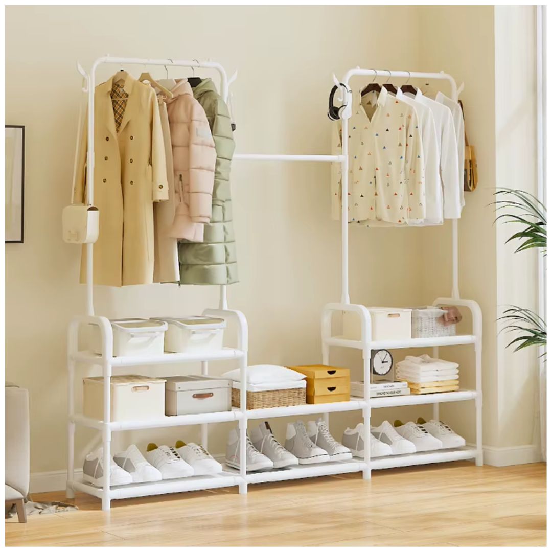 Ropero Colgador Organizador de Ropa Elegante 3 Cuerpos 140x137x26cm