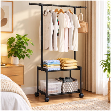 Colgador Organizador de Ropa con Perchero Zapatera y Ruedas 164x94x34cm