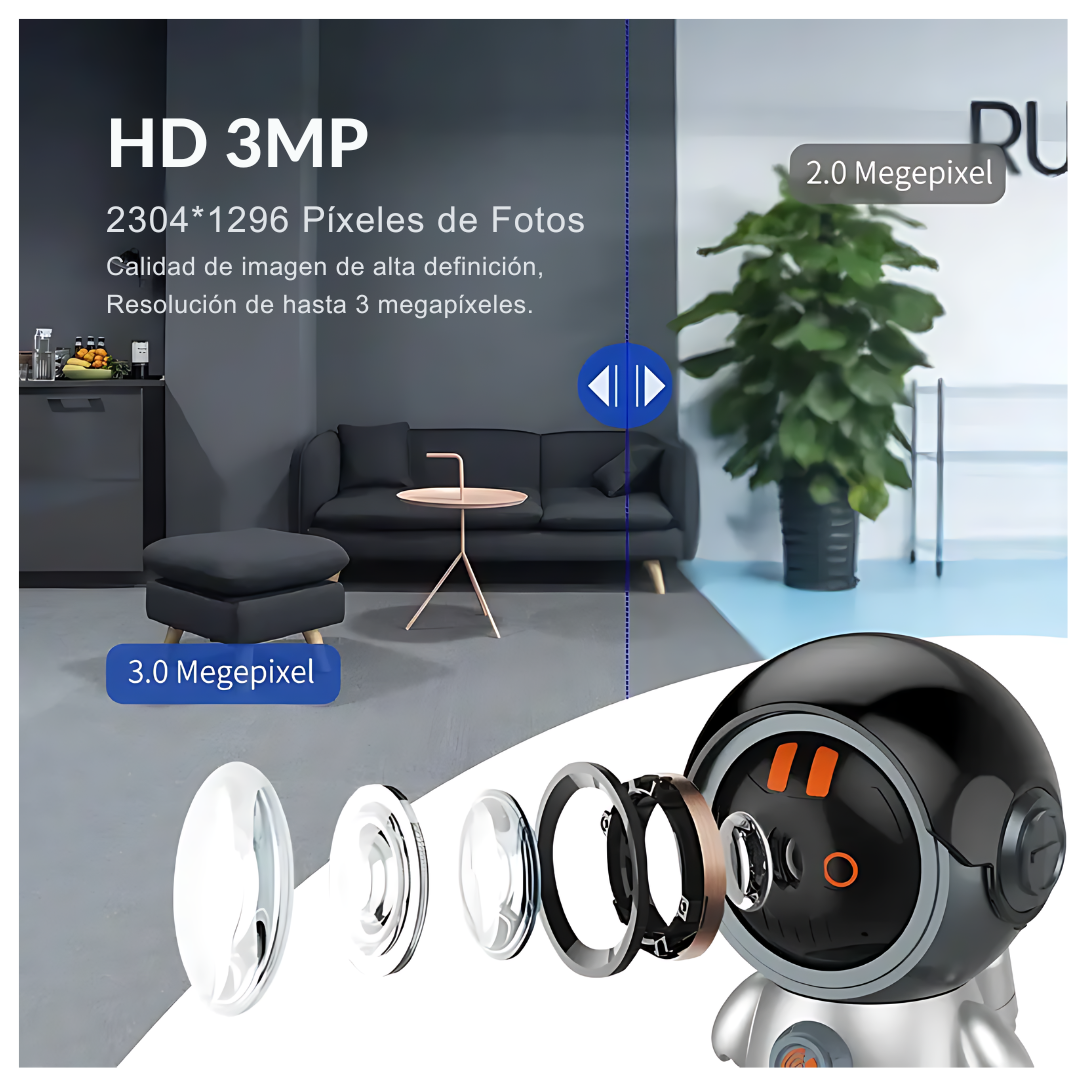 Cámara de Seguridad Robot Wifi HD 3MP con Detección de Movimiento