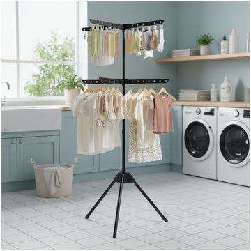 Tendedero de Ropa Vertical 2 Niveles Plegable Multifuncional