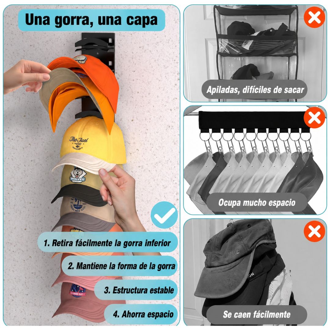 Pack x2 Organizador para 20 Gorras de Pared Soporte Vertical Perchero Exhibidor Closet