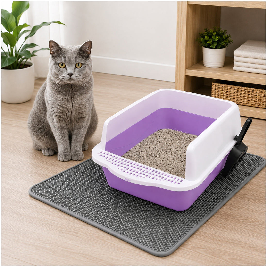 Caja de Arena Arenero Sanitario para Gato Antiderrames con Pala 21x37x50cm