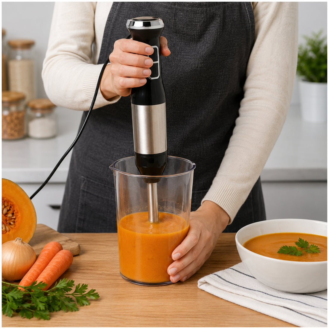 Licuadora de Mano de Inmersión 600W Batidora AL-6603 Cuchillas de Acero Inox