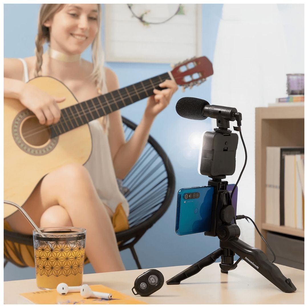 Kit Video Making AY-49 Recargable para Celular con Luz LED Trípode + Micrófono