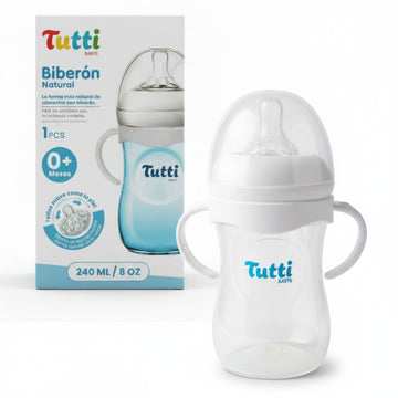 Biberón Natural Tutti de 240 ml 8 oz Tetina Ancha Anticólicos Asa Ergonómica