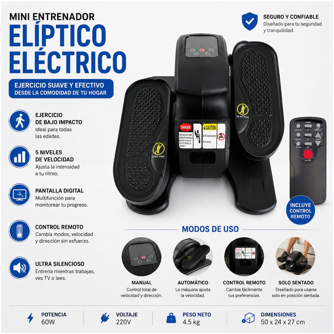 Máquina Elíptica Eléctrica Portátil Con Control Remoto y Pantalla Digital