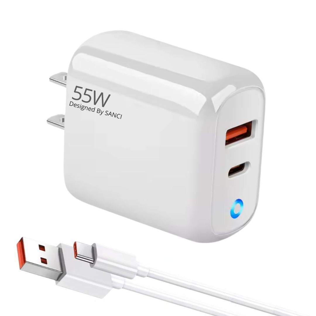 Cargador SANCI SC-T1133T Carga Rápida 55W con LED Dual Tipo C + USB