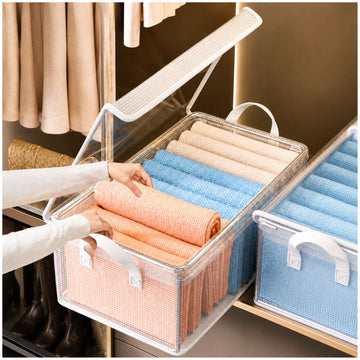 Pack x2 Cajas Organizadoras de Ropa Multiusos Plegable Transparente con Tapa