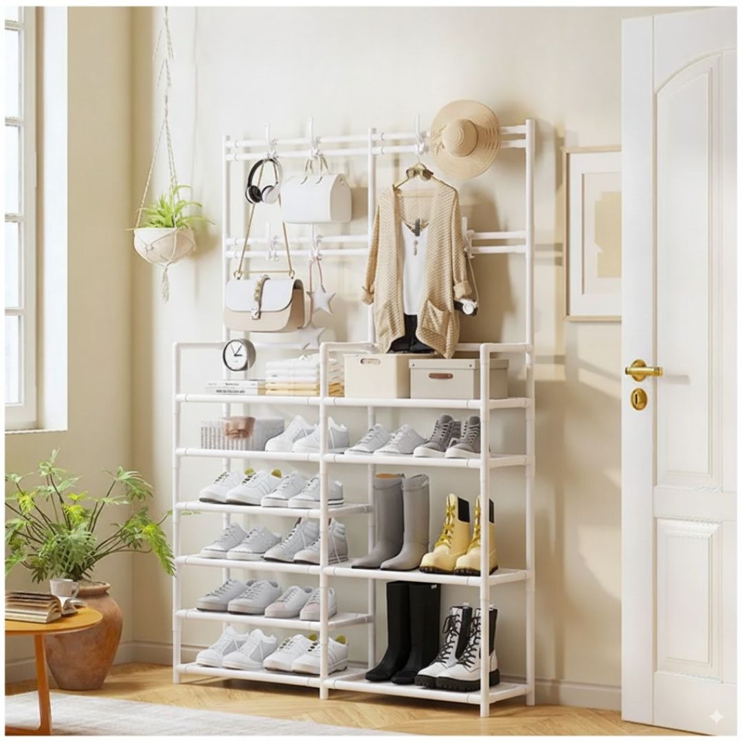 Estante Organizador Zapatera Perchero Multiusos 2 Cuerpos 6 Niveles 162x96x28cm