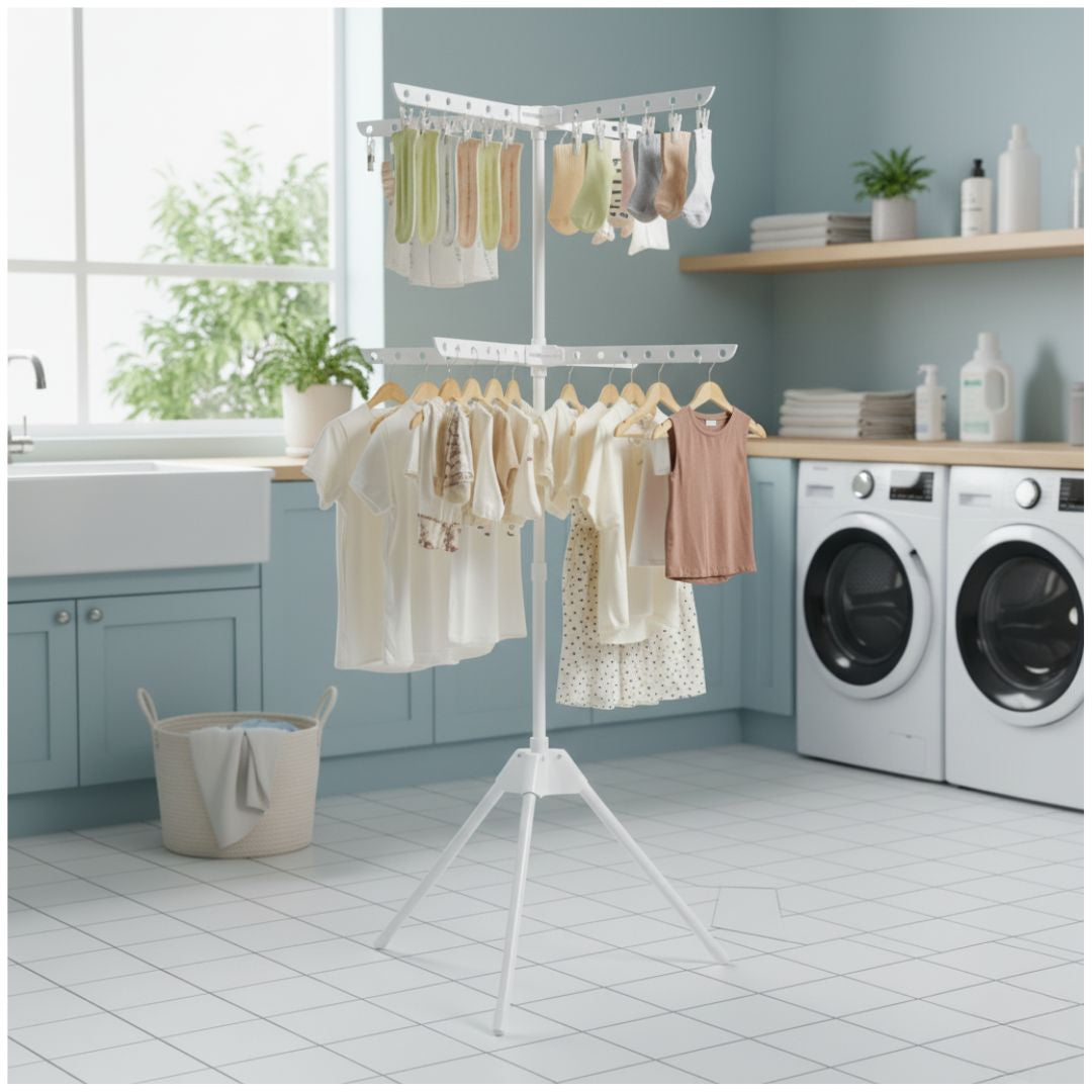 Tendedero de Ropa Vertical 2 Niveles Plegable Multifuncional