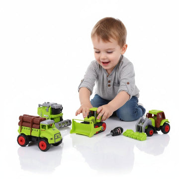 Set x4 Vehículos de Agricultura Juguete Didáctico Desarmable + Desarmador