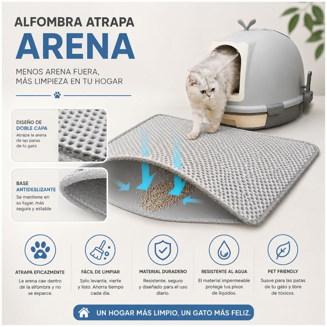 Alfombra Colectora Atrapa Arena para Gatos 45x60cm Impermeable Antideslizante Doble Capa