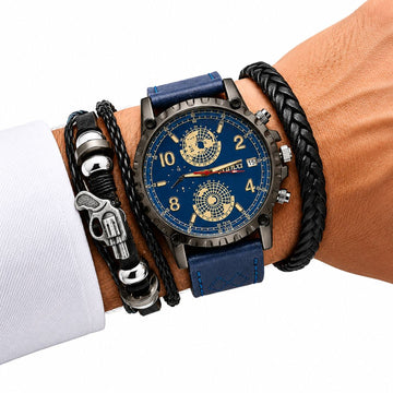 Set Reloj Analógico Cuarzo para Hombre con Pulseras Revolver para Regalo