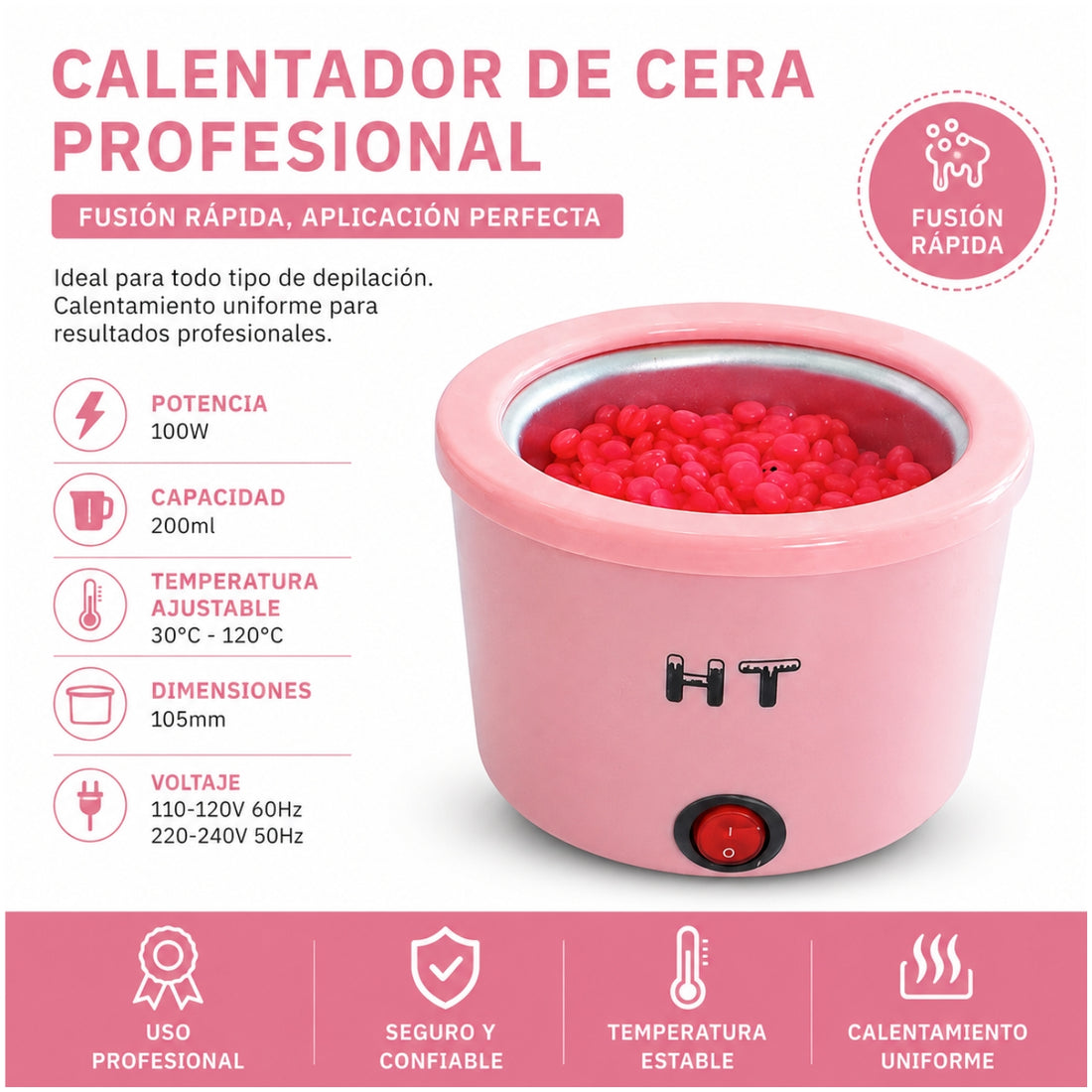 Calentador de Cera Profesional Para Depilación 100W 200ml Olla Derretidora Eléctrica
