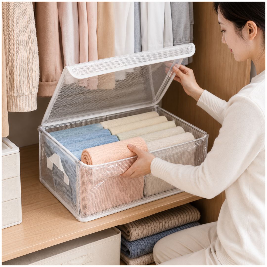 Pack x4 Cajas Organizadoras de Ropa Multiusos Plegable Transparente con Tapa