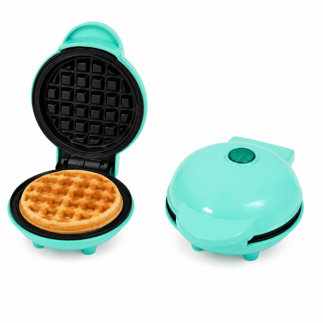 Mini Wafflera Antiadherente Eléctrica Portátil de 350W Verde