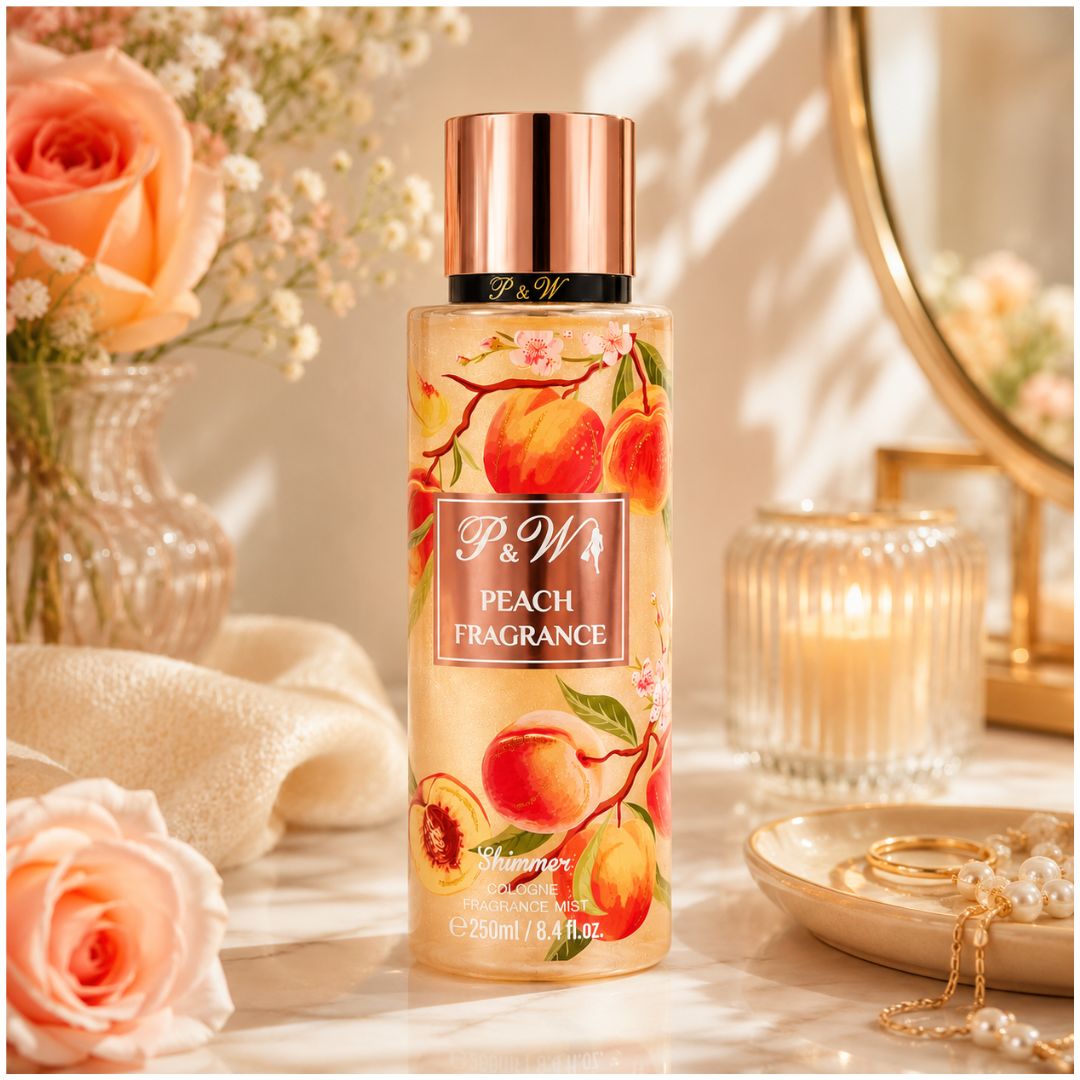 Perfume Mujer 250ml Colonia Corporal P&W Fragancia Durazno con Brillo
