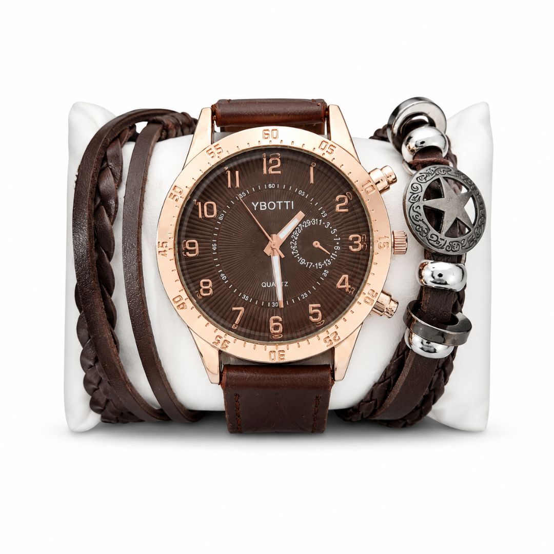 Set Reloj Analógico Cuarzo para Hombre con Pulseras Estrella para Regalo