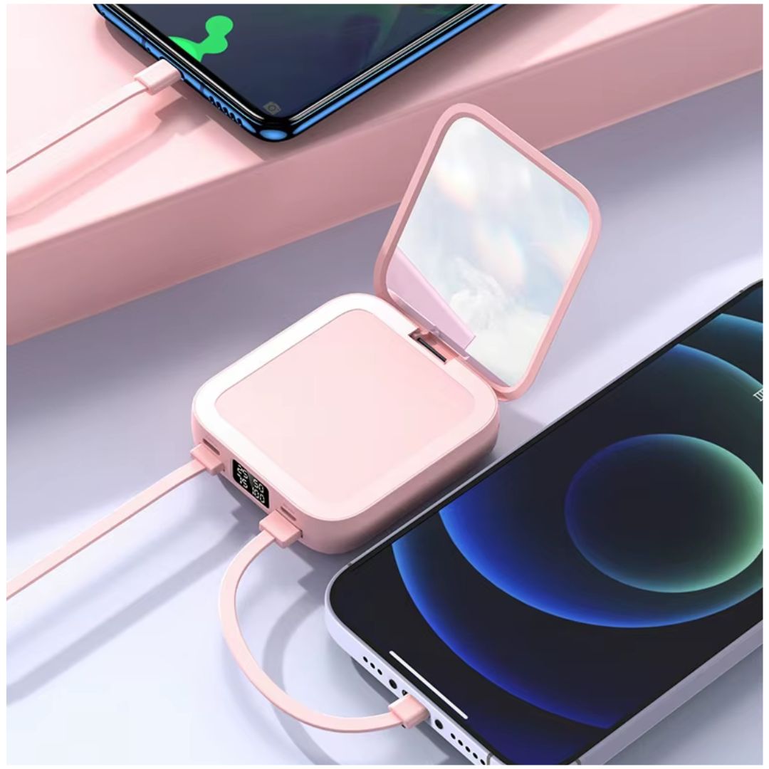 Cargador Power Bank Carga Rápida 9000mAh 3 en 1 con Espejo Integrado