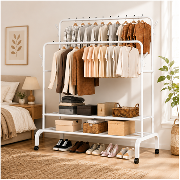 Organizador de Ropa Negro Doble Barra Metal Soporta 68kg 155x108x51cm