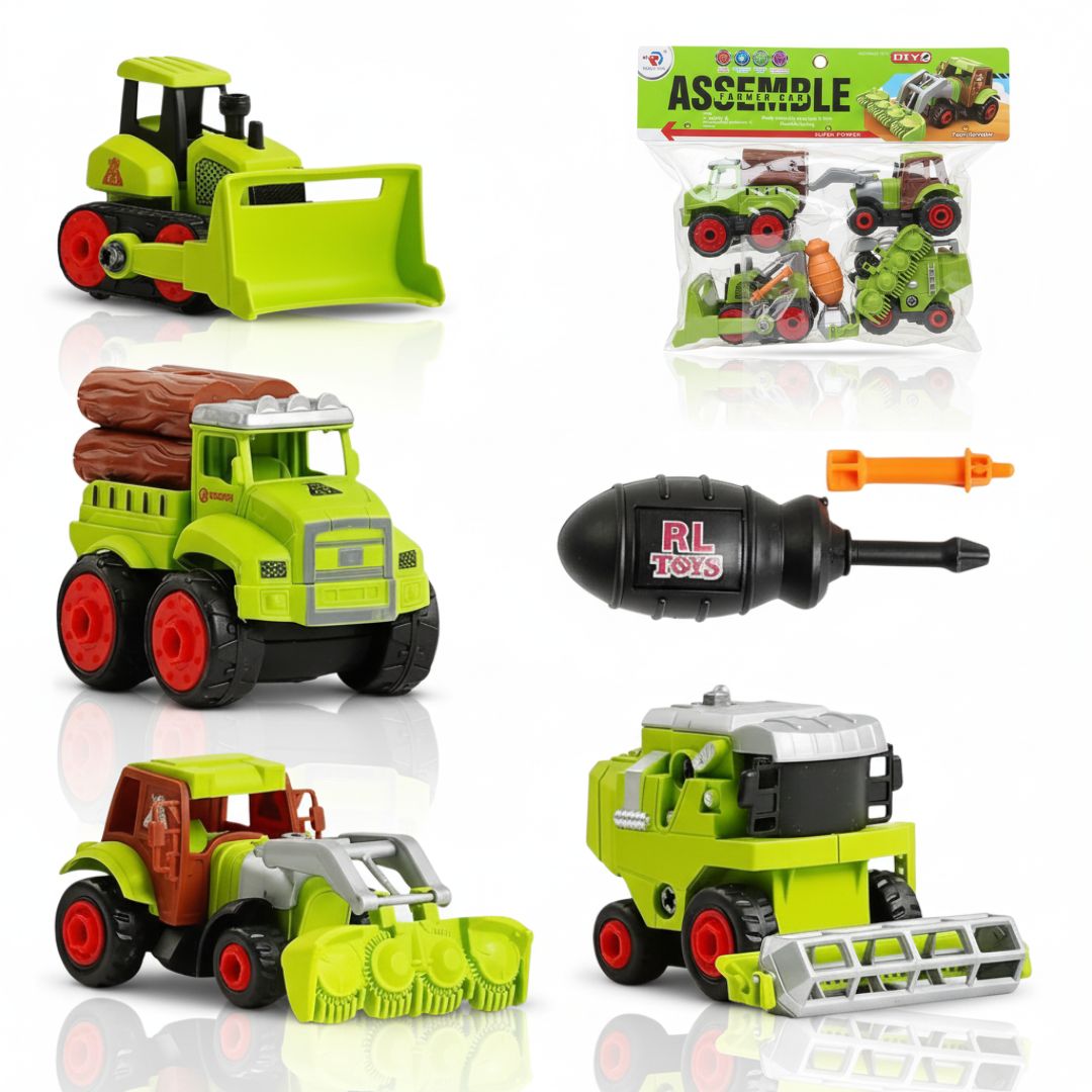 Set x4 Vehículos de Agricultura Juguete Didáctico Desarmable + Desarmador