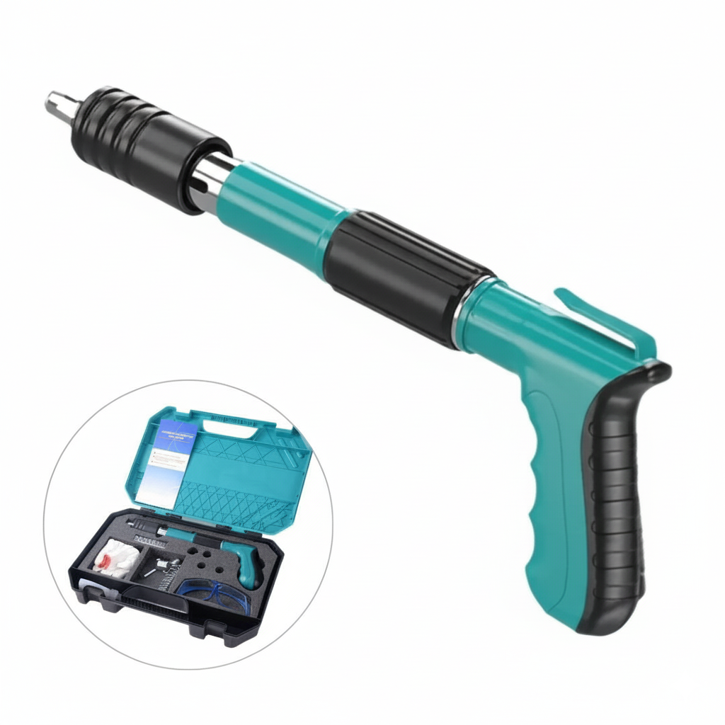Pistola de Clavos Remachadora Ajustable con Accesorios y Kit de Seguridad