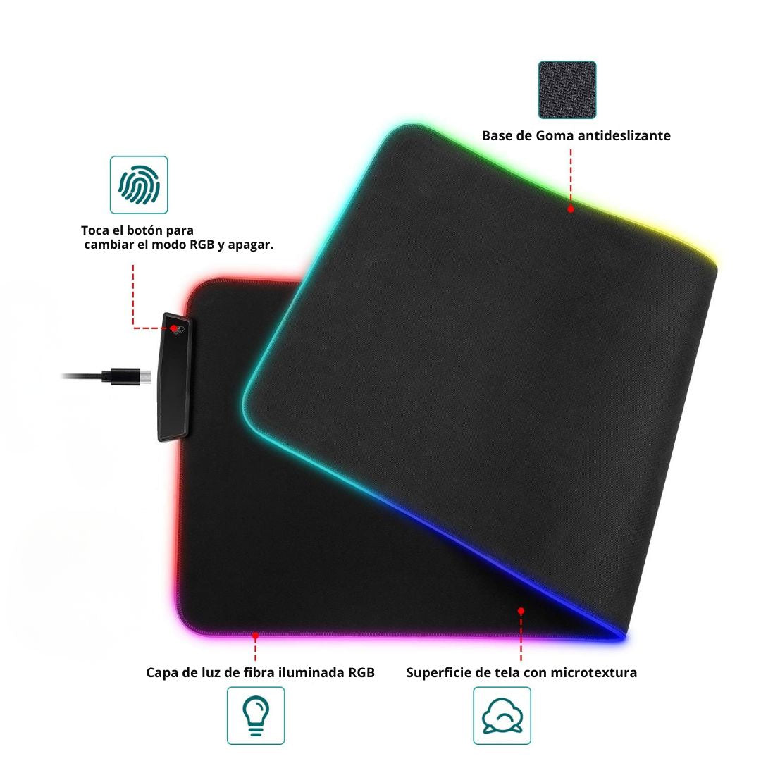 Pad Mouse Gamer RGB Retroiluminado 12 Colores 80x30cm