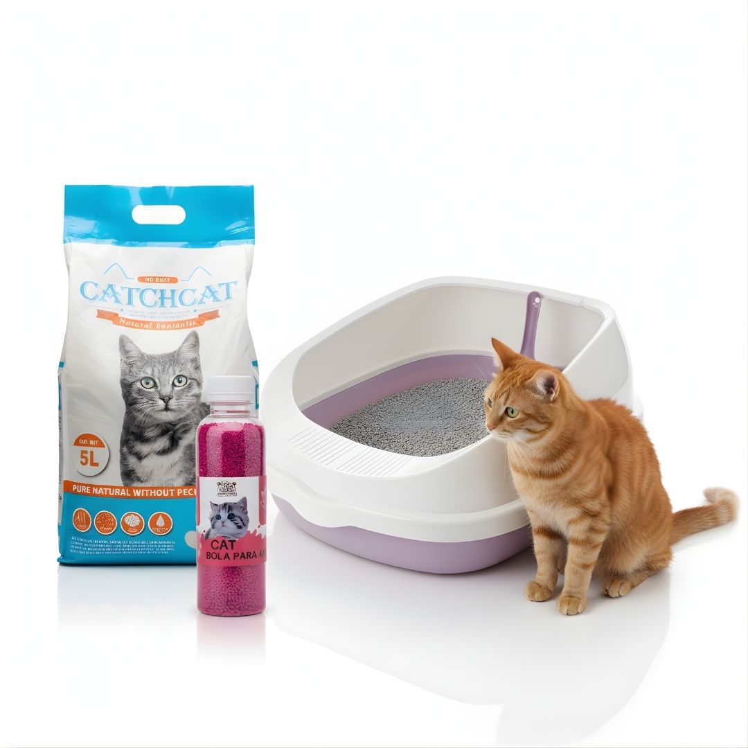 Pack x3 Caja de Arena Arenero Gato 20x40x48cm + Arena 5L + Aromatizador Aleatorio