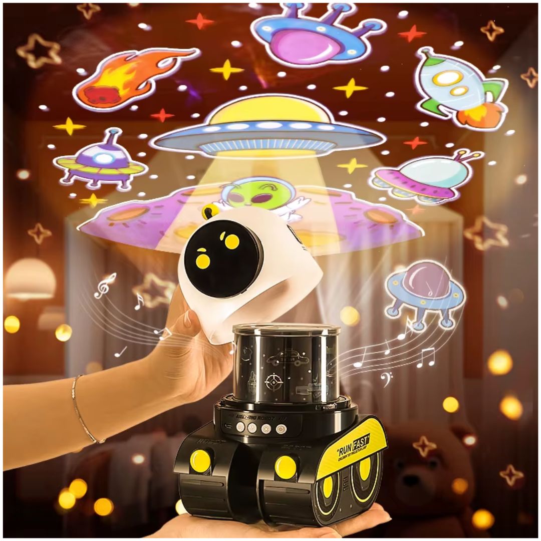 Robot Lámpara Proyector de Estrellas Galaxia Luces con Música para Niños