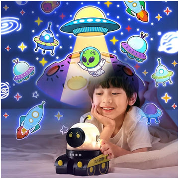 Robot Lámpara Proyector de Estrellas Galaxia Luces con Música para Niños