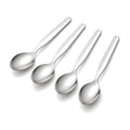 Cuatro cucharitas de acero inoxidable con acabado brillante