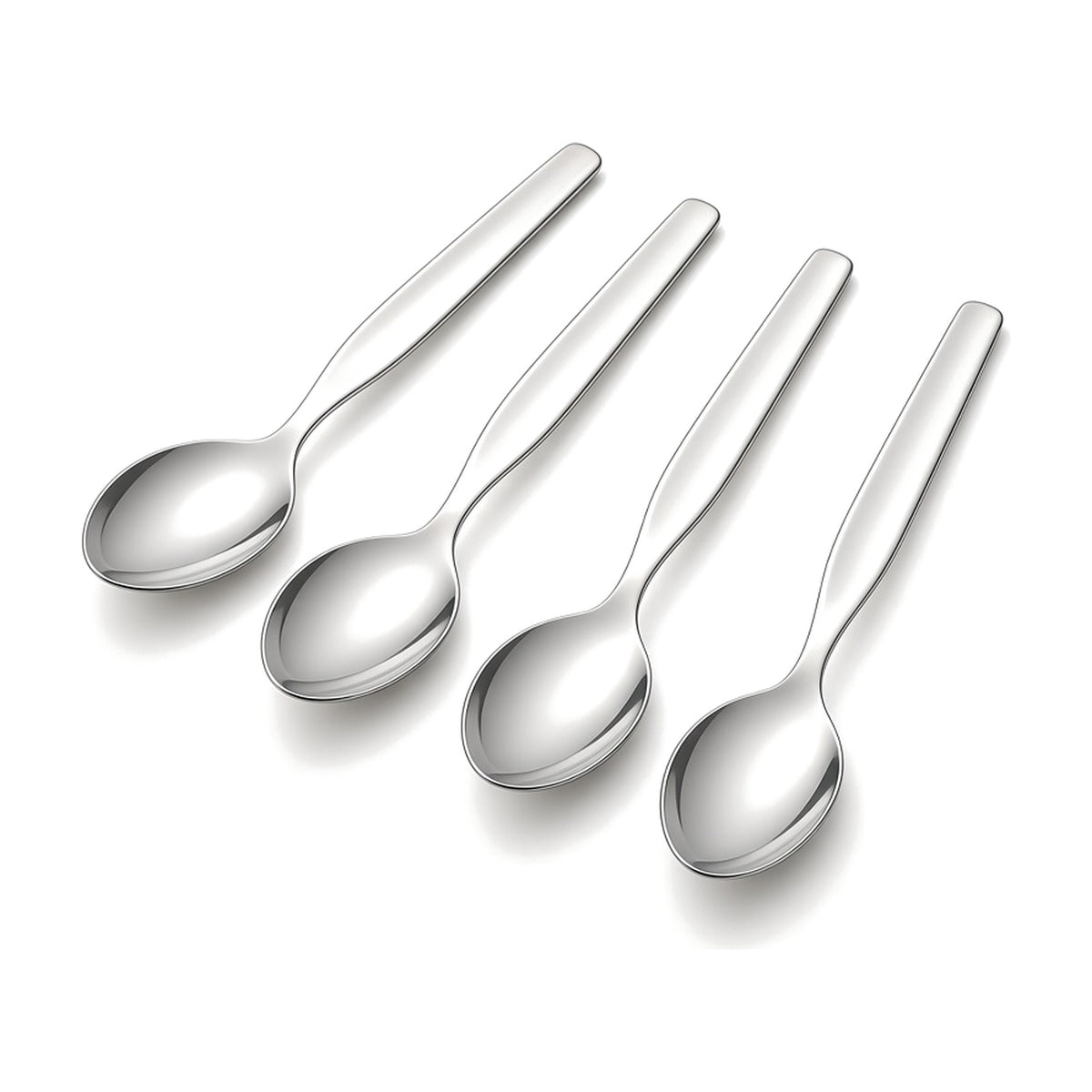 Cuatro cucharitas de acero inoxidable con acabado brillante