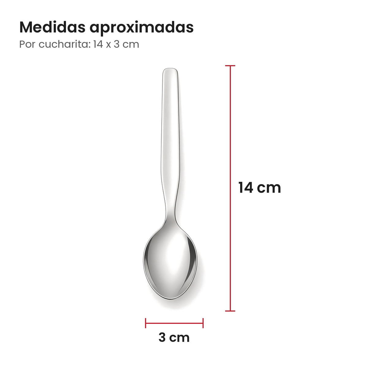 Medidas aproximadas de la cucharita: 14 cm de largo y 3 cm de ancho
