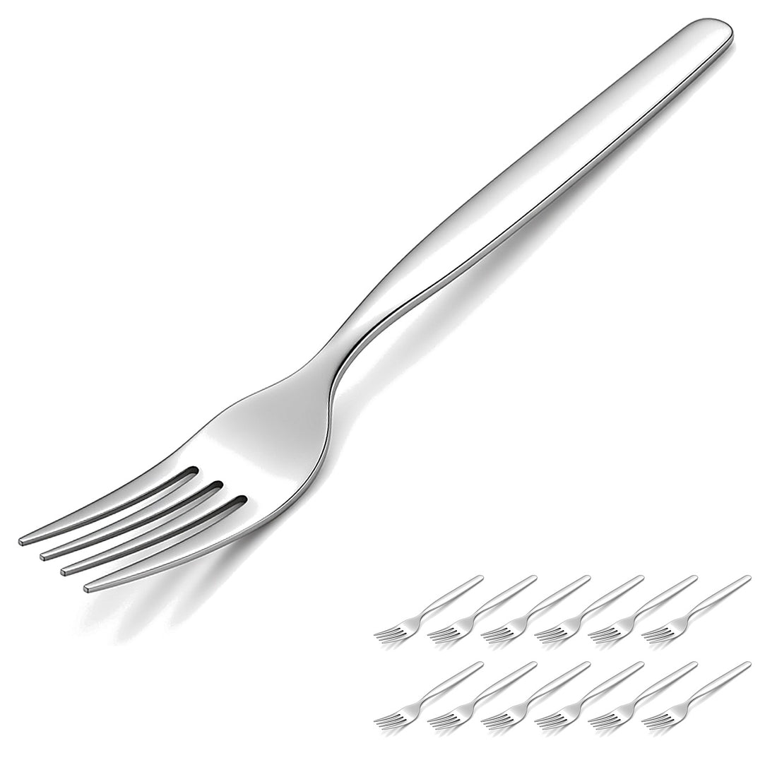 Set de 12 tenedores de acero inoxidable Acero Tumi con un tenedor destacado