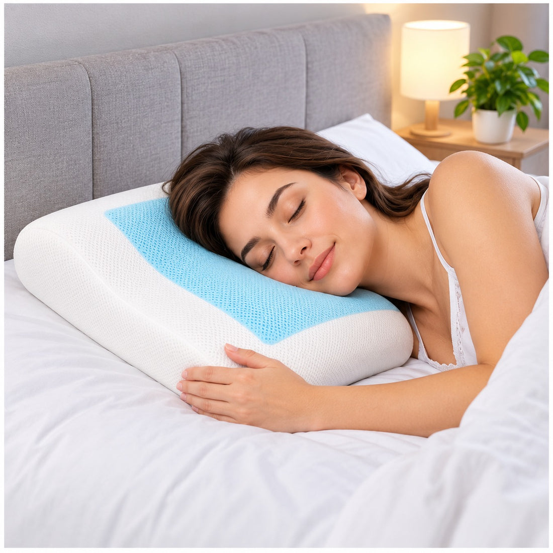 Almohada Viscoelástica Ergonómica con Gel Refrescante Memory Foam 50x30cm
