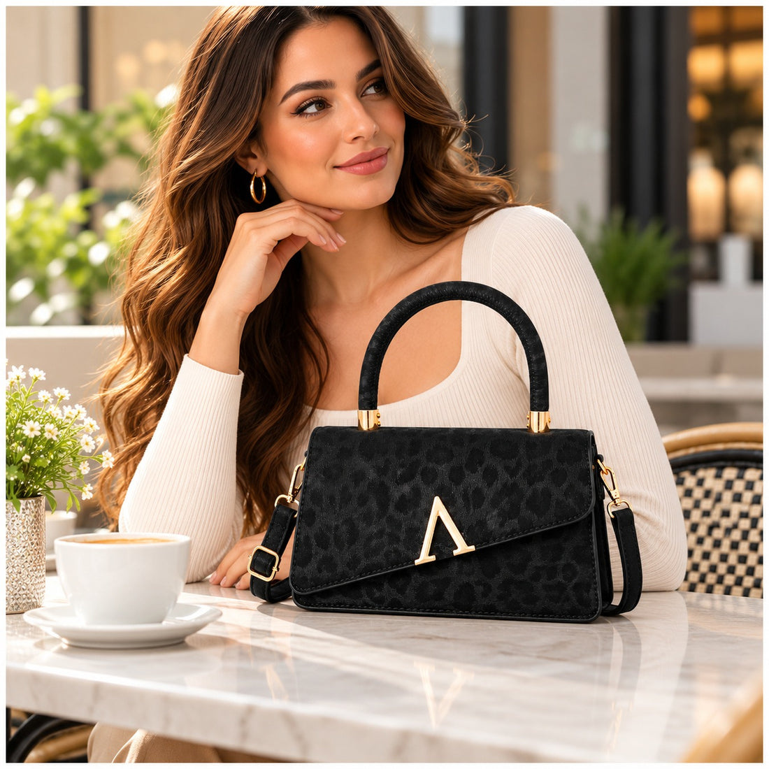 Cartera de Mujer Elegante con Asa y Correa Ajustable color Negro - imagen 1