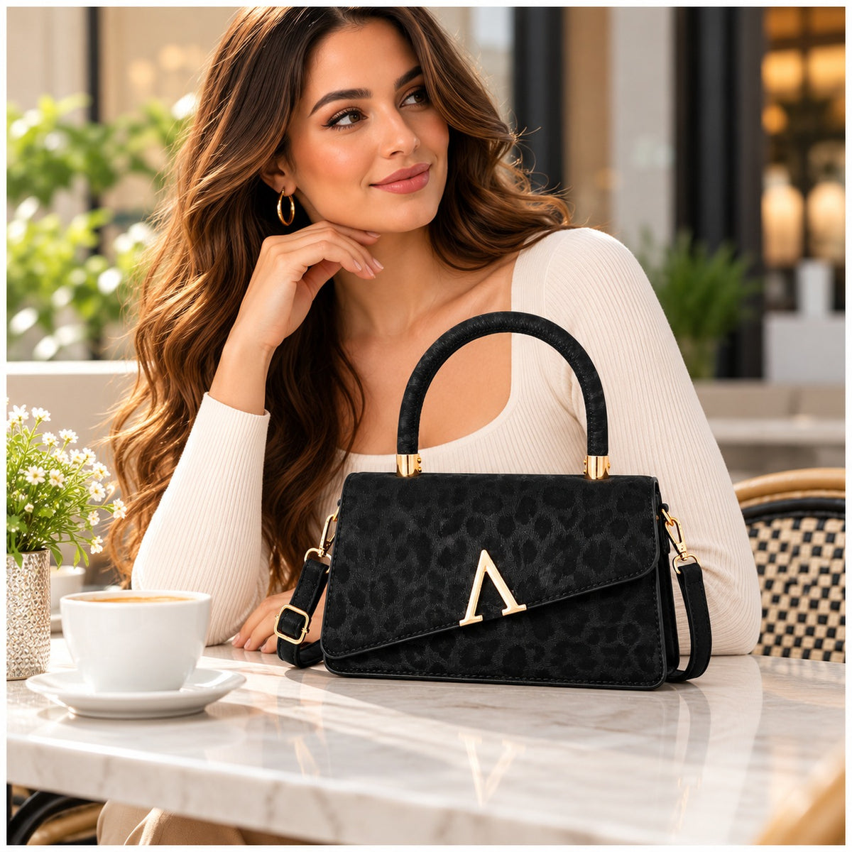Cartera de Mujer Elegante con Asa y Correa Ajustable color Negro - imagen 2